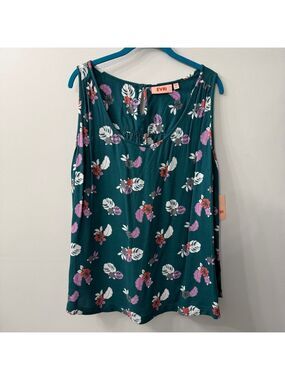 EVRI Women's Green Floral Scoop Neck Sleeveless Blouse 1X